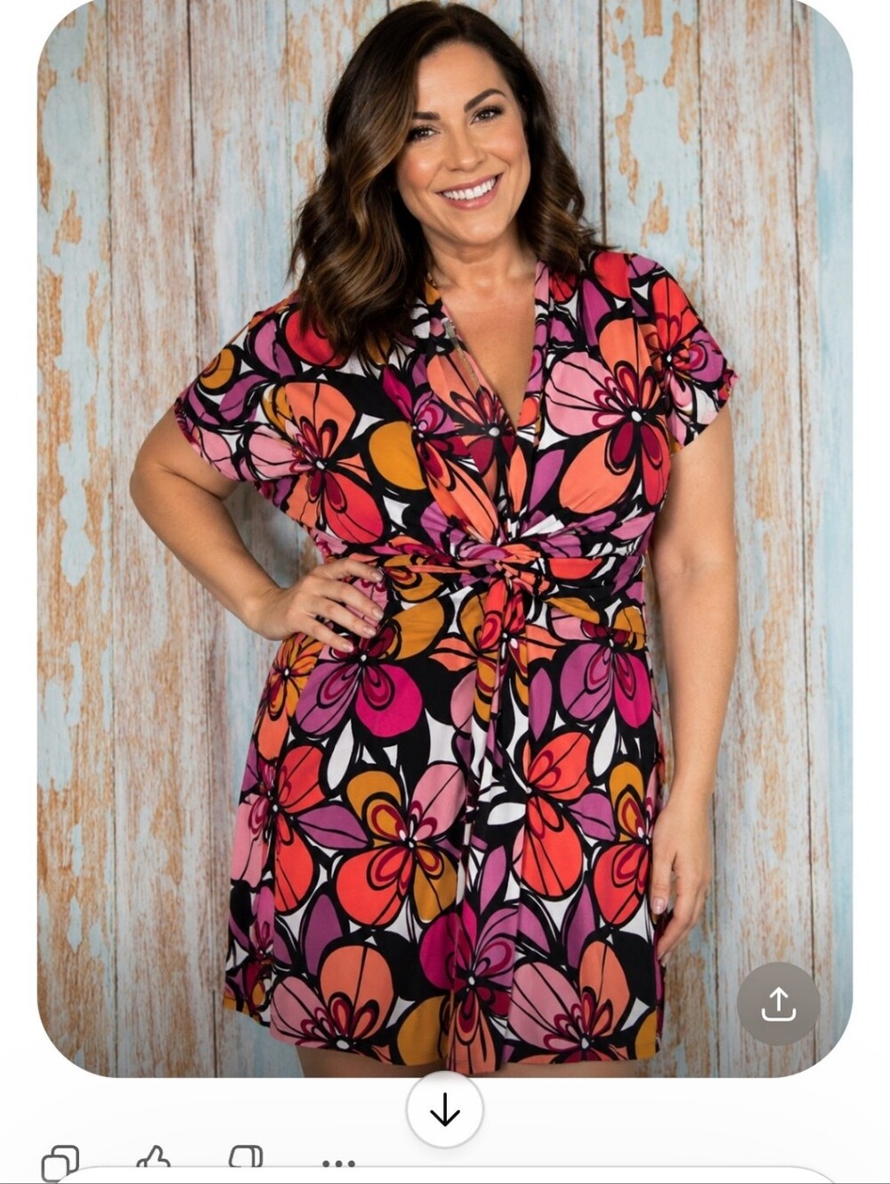Anthropologie X Uncle Frank Pink, Orange & Black Floral Knot-Front Midi Dress.